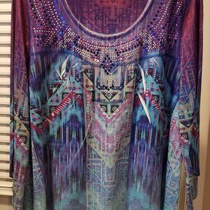 One World Woman's pullover purple and blue top in 1X